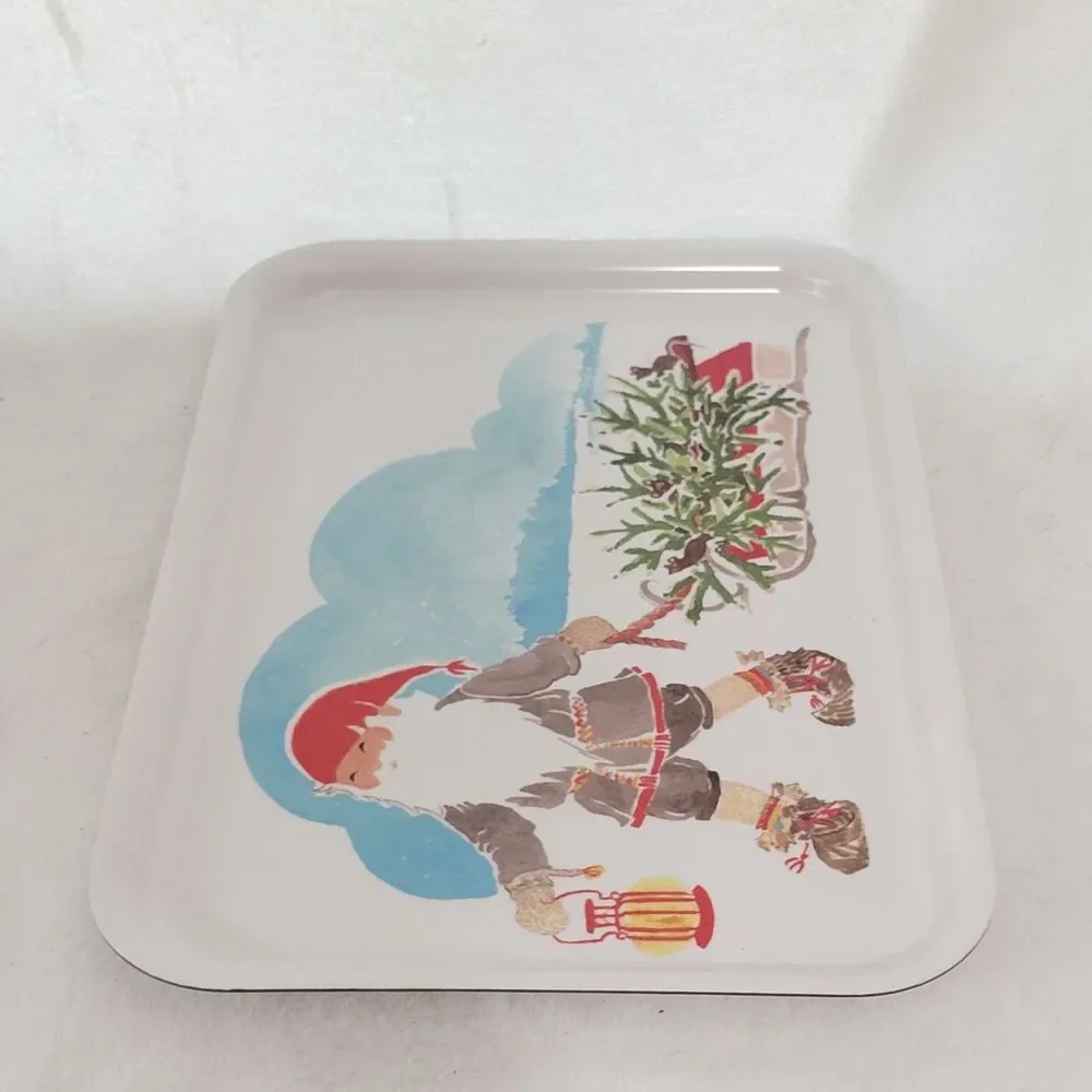 IKEA Christmas Serving Tray Gnome Tomte Pulling Sled with Tree Melamine 8x11